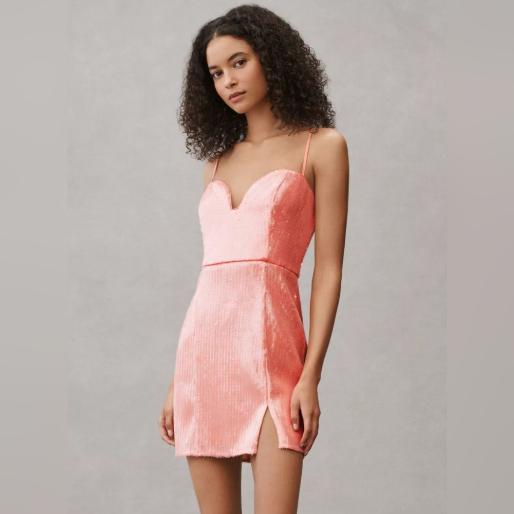 Hutch Peach Sequined Sweetheart Neckline Dainty Feminine Mini Party‎ Dress